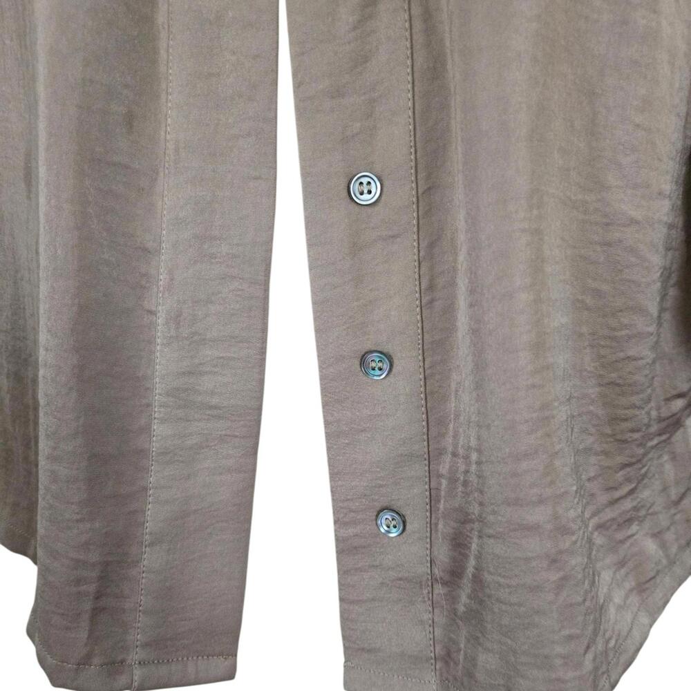 BCBG Women's Taupe Button-Up Blouse with Roll-Tab Sleeves‎ - Picture 4 of 7